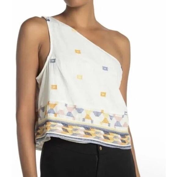 Free People Tops - NWT‎ Free People One Shoulder Aztec Bali Baby Boho Embroidered Crop Top Medium